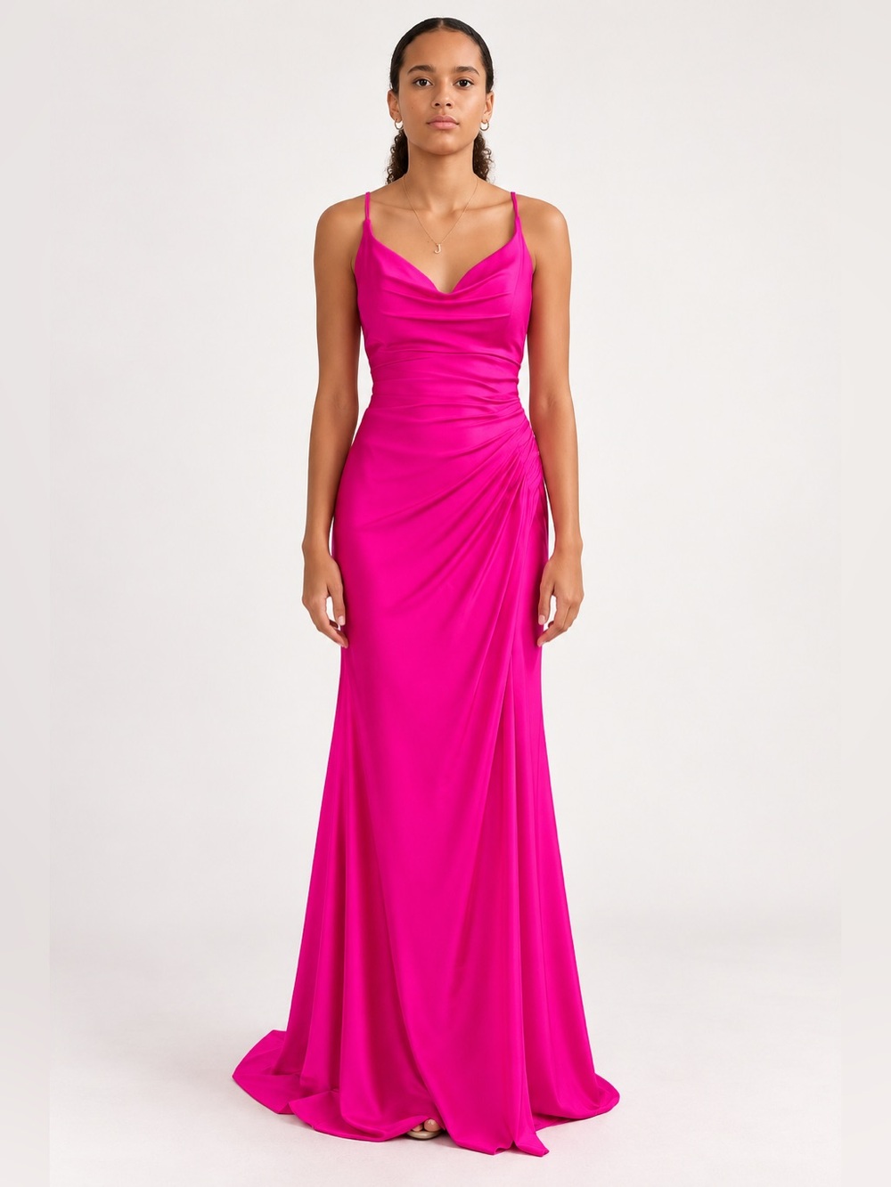 GB Hot Pink Satin Maxi Dress Size 11 Cowl Neck Open Back Formal Prom Gown